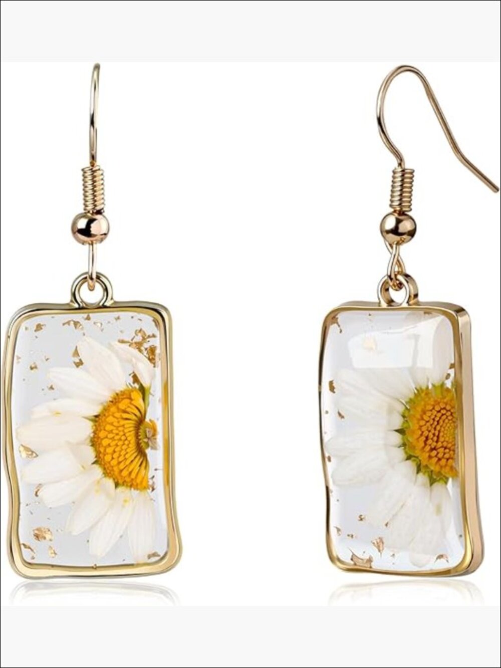 14K Gold Plated Resin Flower Dangle Earrings Handmade Statement Jewelry